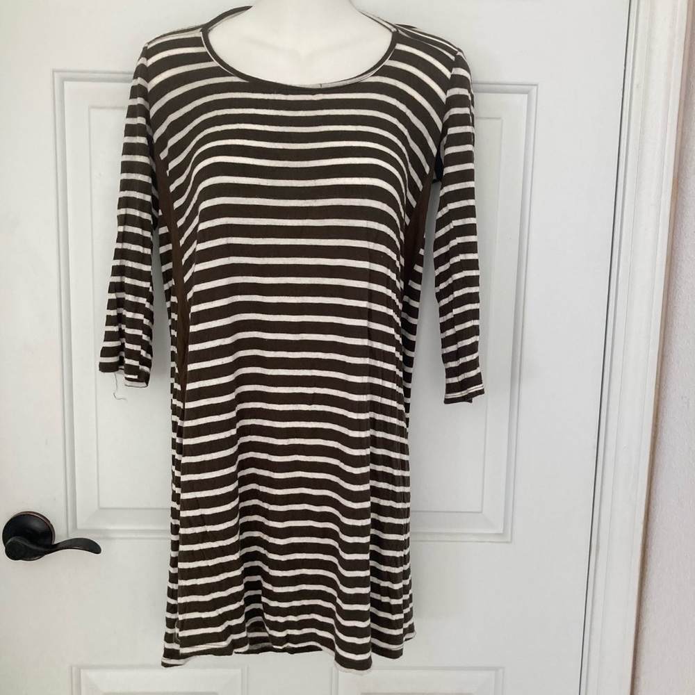 Stitchfix stretchy striped swing dress olive green